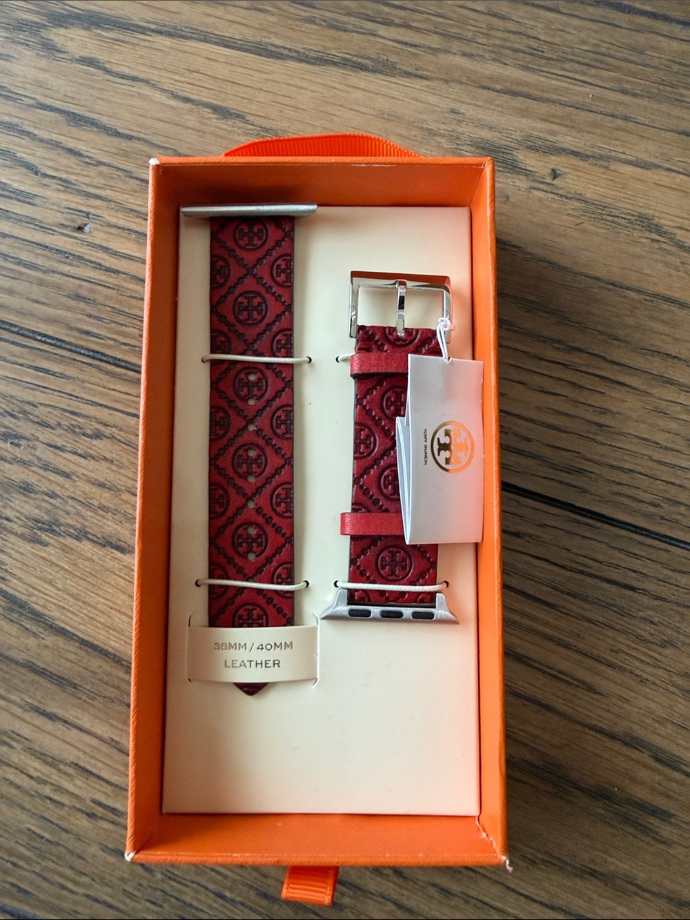 Tory Burch Red Embossed Leather Apple Watch Band 38/40mm